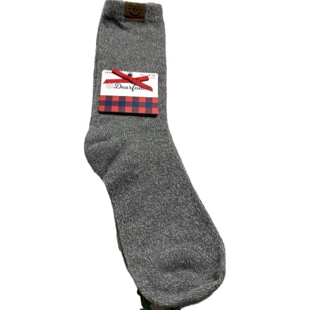 Dearfoams Gray Heather & Fair Isle Logo Ribbed Trim Stretch Boot Socks-2 Pairs